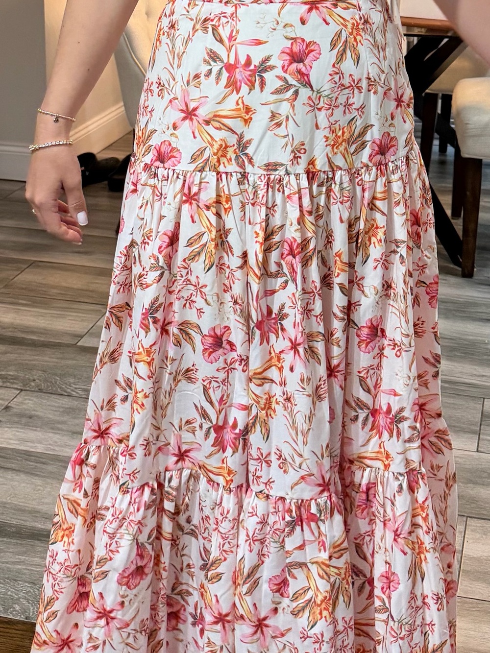 Floral Tiered Maxi Skirt with Top - Pink & Cream